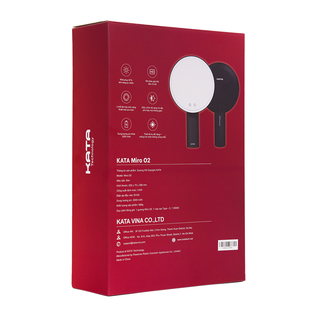 Gương LED trang điểm Kata Miro O2 màu Black